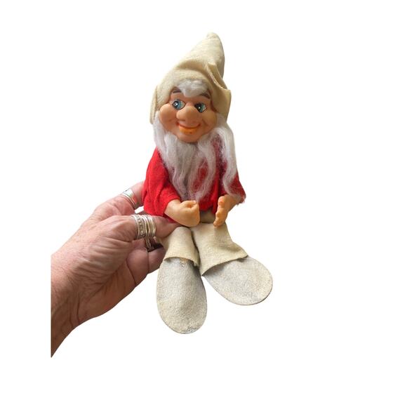 Vintage Sitting Elf Gnome Felt Rubber Face 11” Made in Japan - Picture 4 of 6